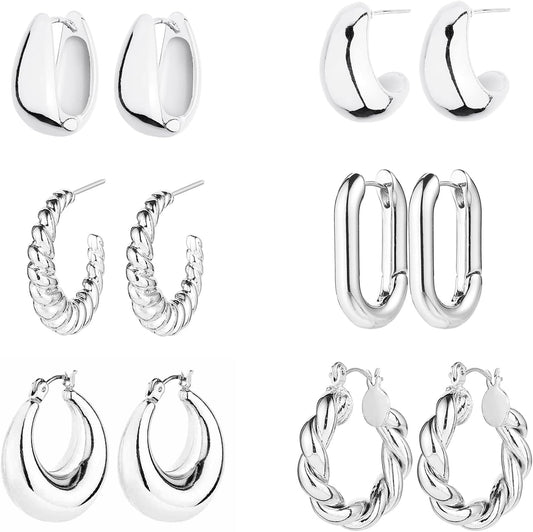 6 pares de aretes de aro chapados en oro de 14 quilates para mujer,...