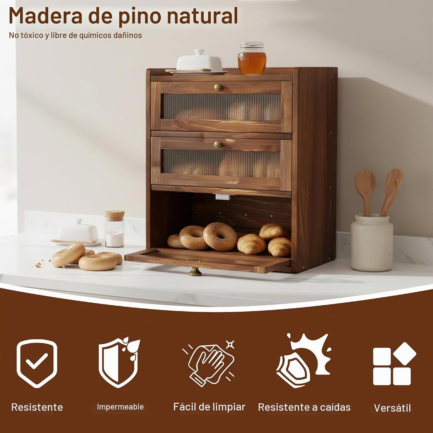Panera para encimera de cocina, contenedor de almacenamiento de pan...