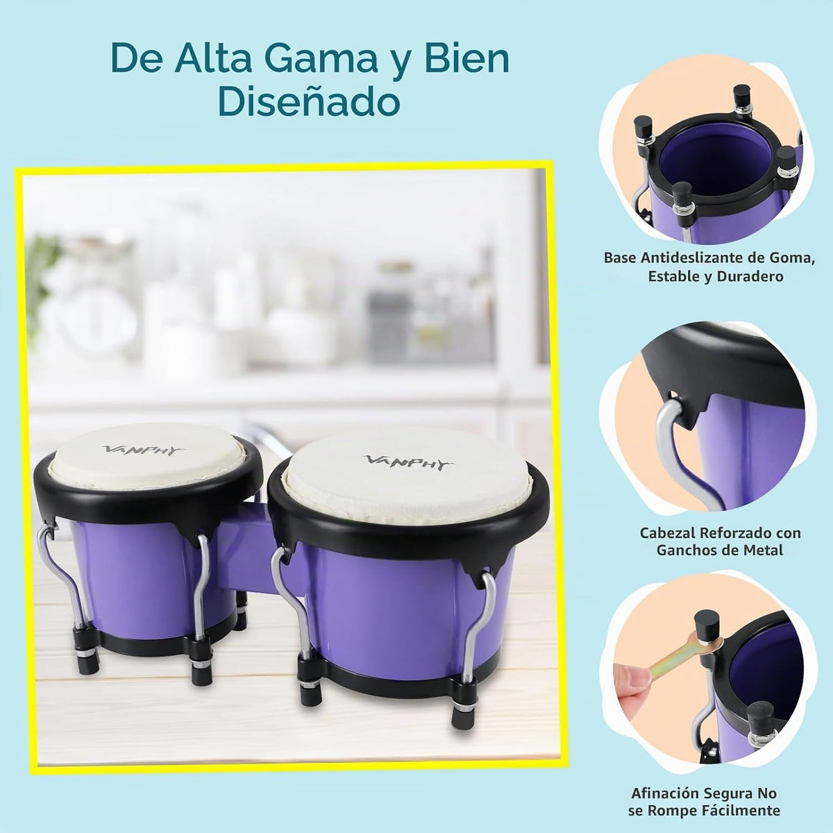 VANPHY Juego de tambor Bongo de 4 y 5 pulgadas para adultos princip...