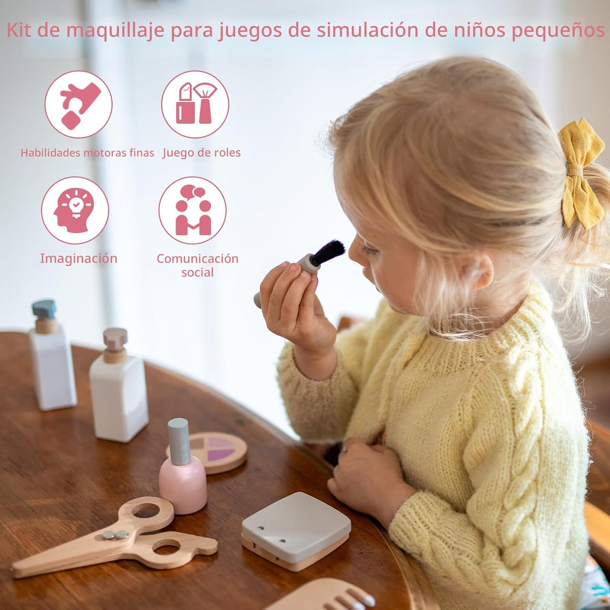 Smartwo Juego de 22 piezas de juguetes de maquillaje de madera para...