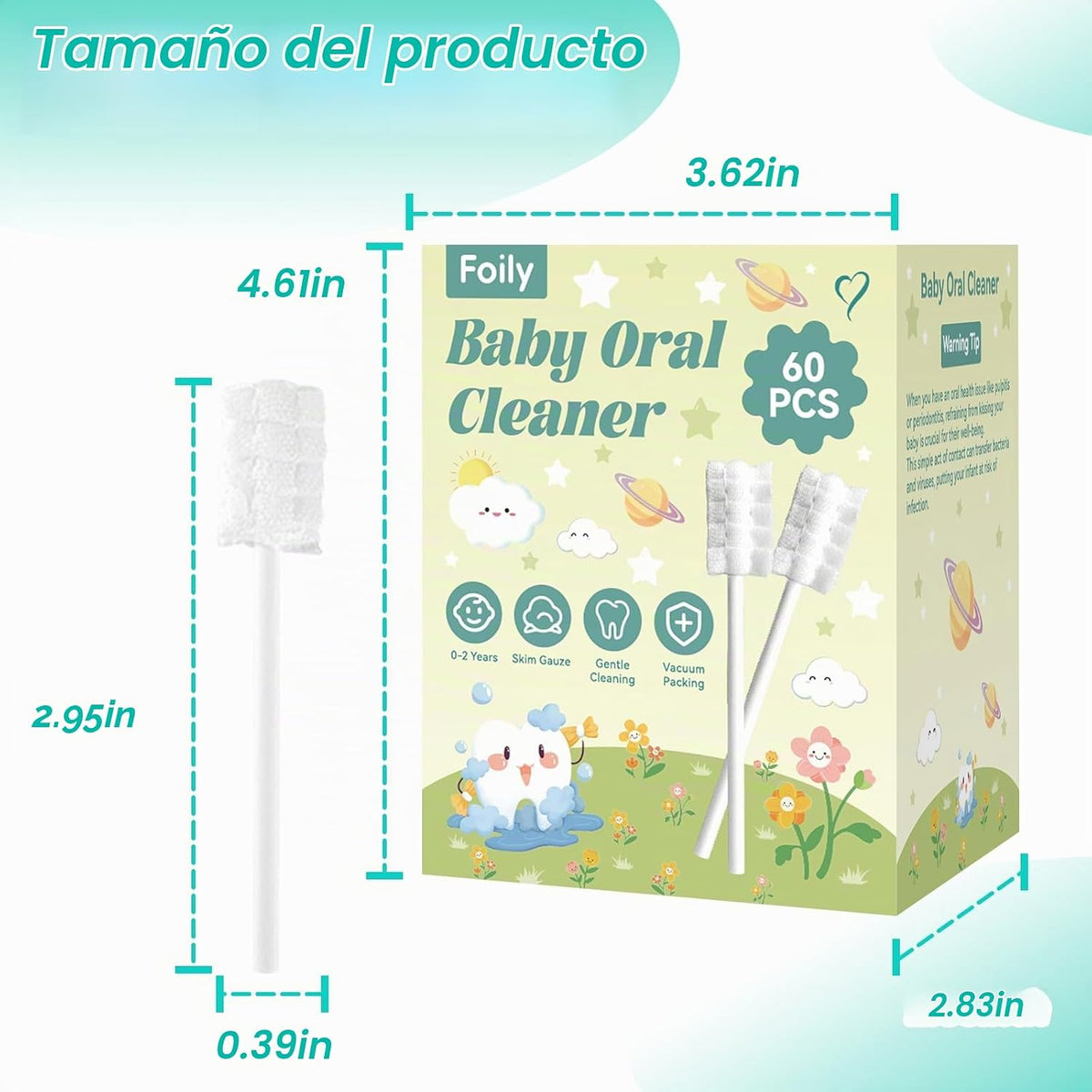 Foily Paquete de 60 gasas limpiadoras de lengua para bebés con cepi...