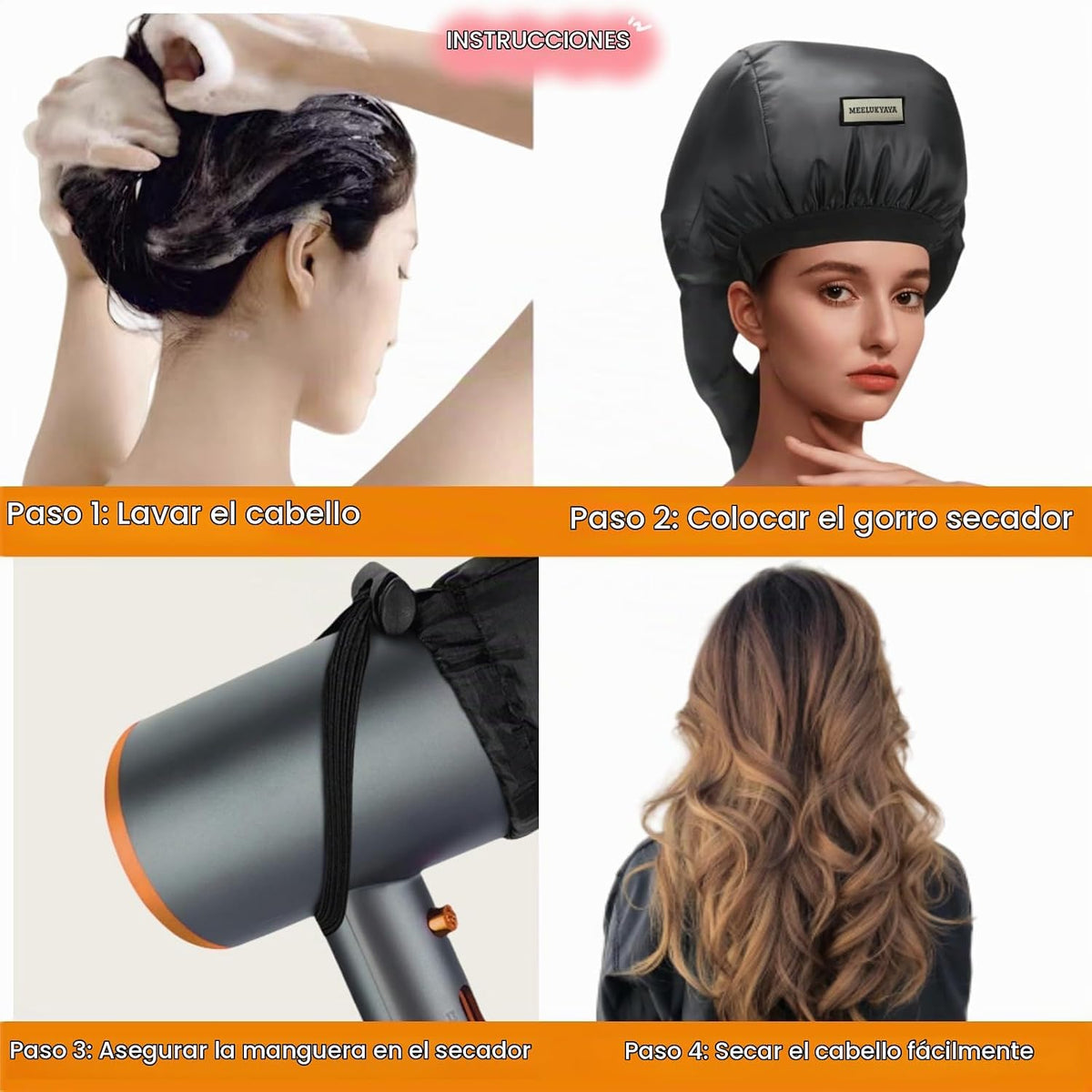 Secador de Cabello con Casco para Cabello Rizado, Tubos Dobles Mejo...
