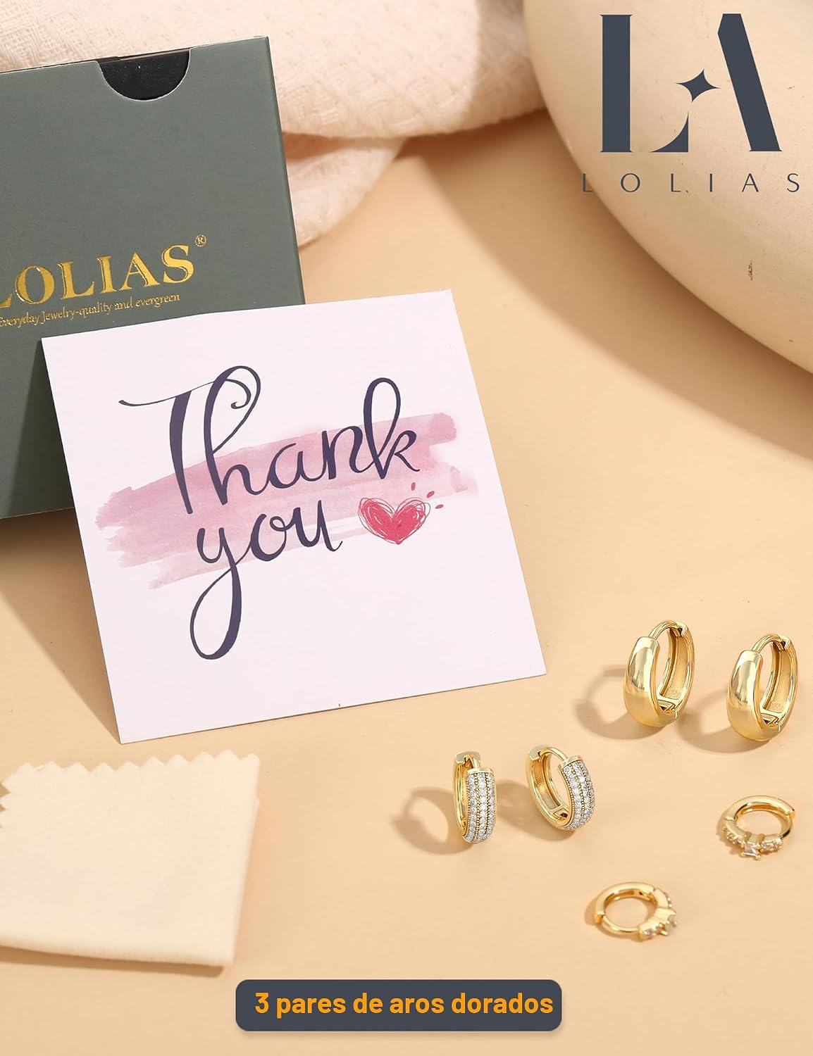 LOLIAS Pequeños aretes de aro gruesos chapados en oro de 14K para m...