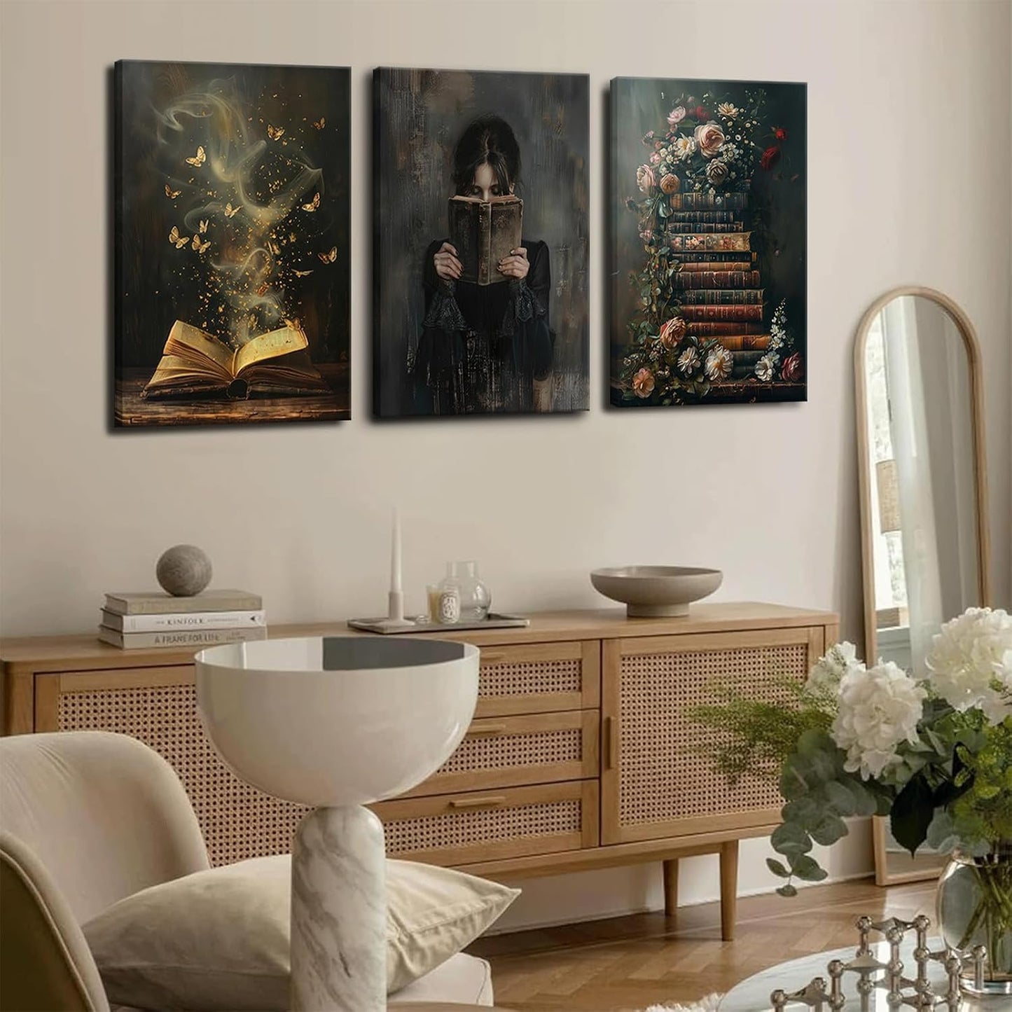3 piezas de arte de pared de mujer leyendo, arte de pared vintage v...
