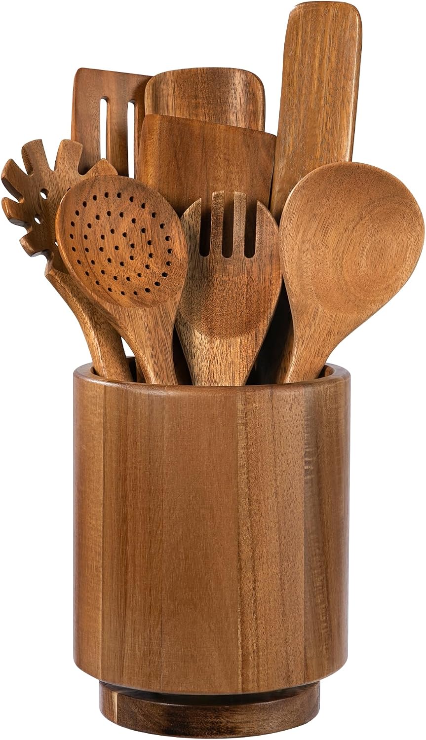 Fyctio Soporte para utensilios de madera de acacia, giratorio en 36...