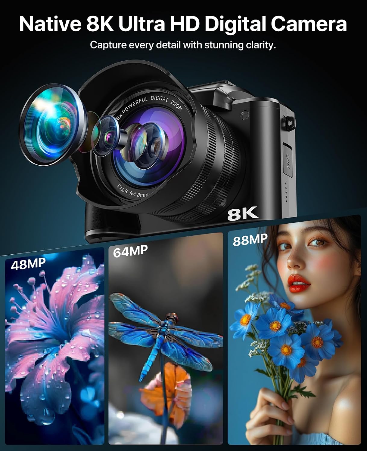 Cámaras digitales 8K para fotografía, enfoque automático 2026 88MP...