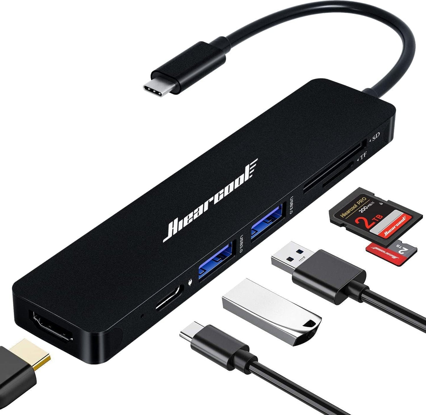 Hiearcool - Hub USB C 7 en 1, compatible con MacBook, color negro |...