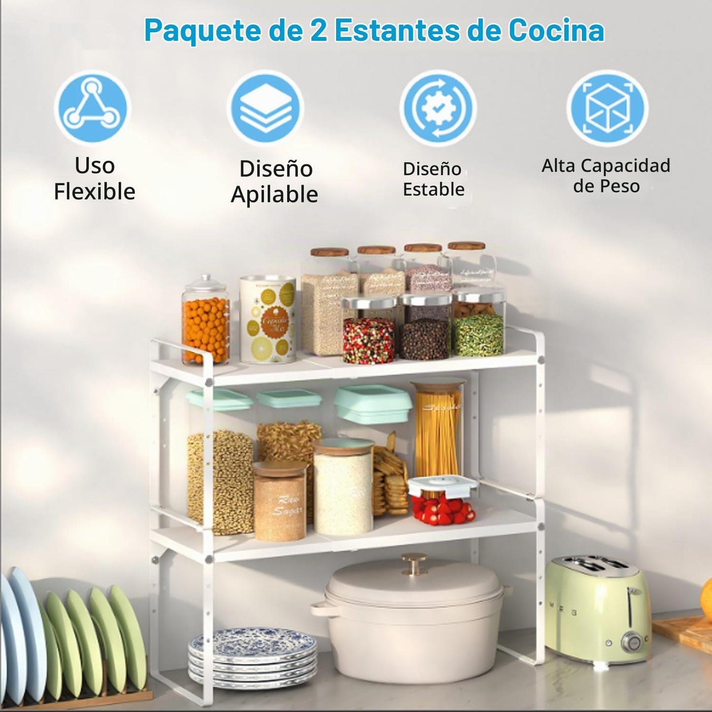 Organizadores de estantes de gabinete de cocina de 15.5 a 25.5 pulg...