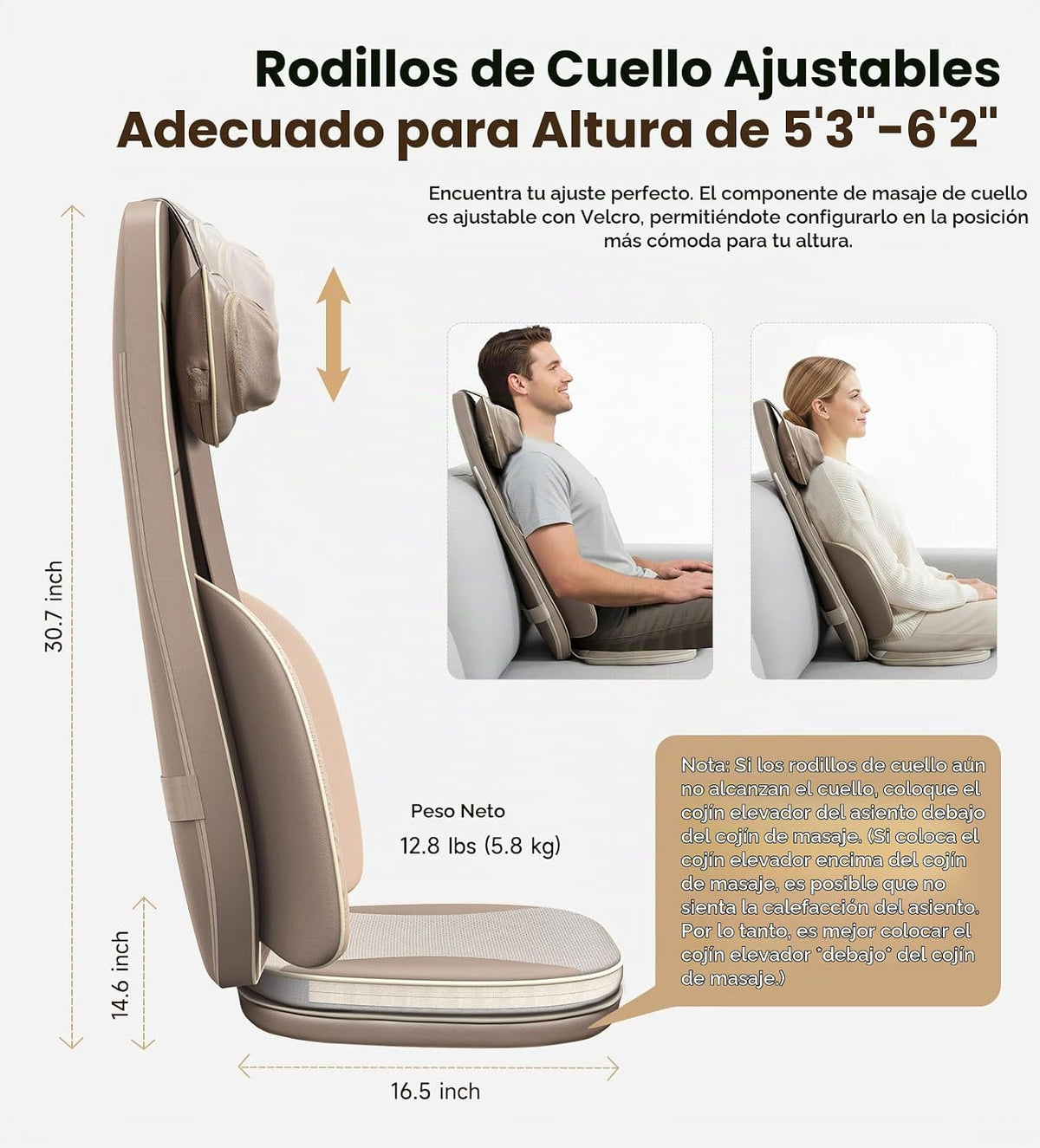 Flekzo Masajeador de espalda para silla con calor, shiatsu cuello y...