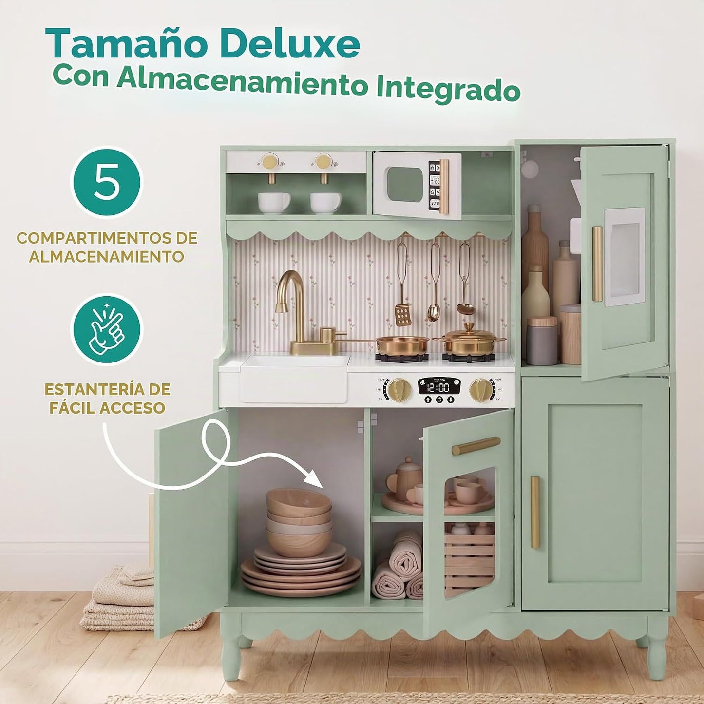 Best Choice Products Juego de cocina para niños, estilo cabaña, jue...