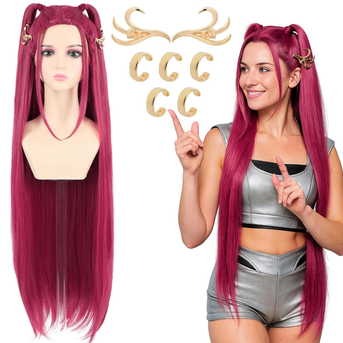 PUREHAIR Peluca de disfraz de anime rojo de 39 pulgadas de largo, f...