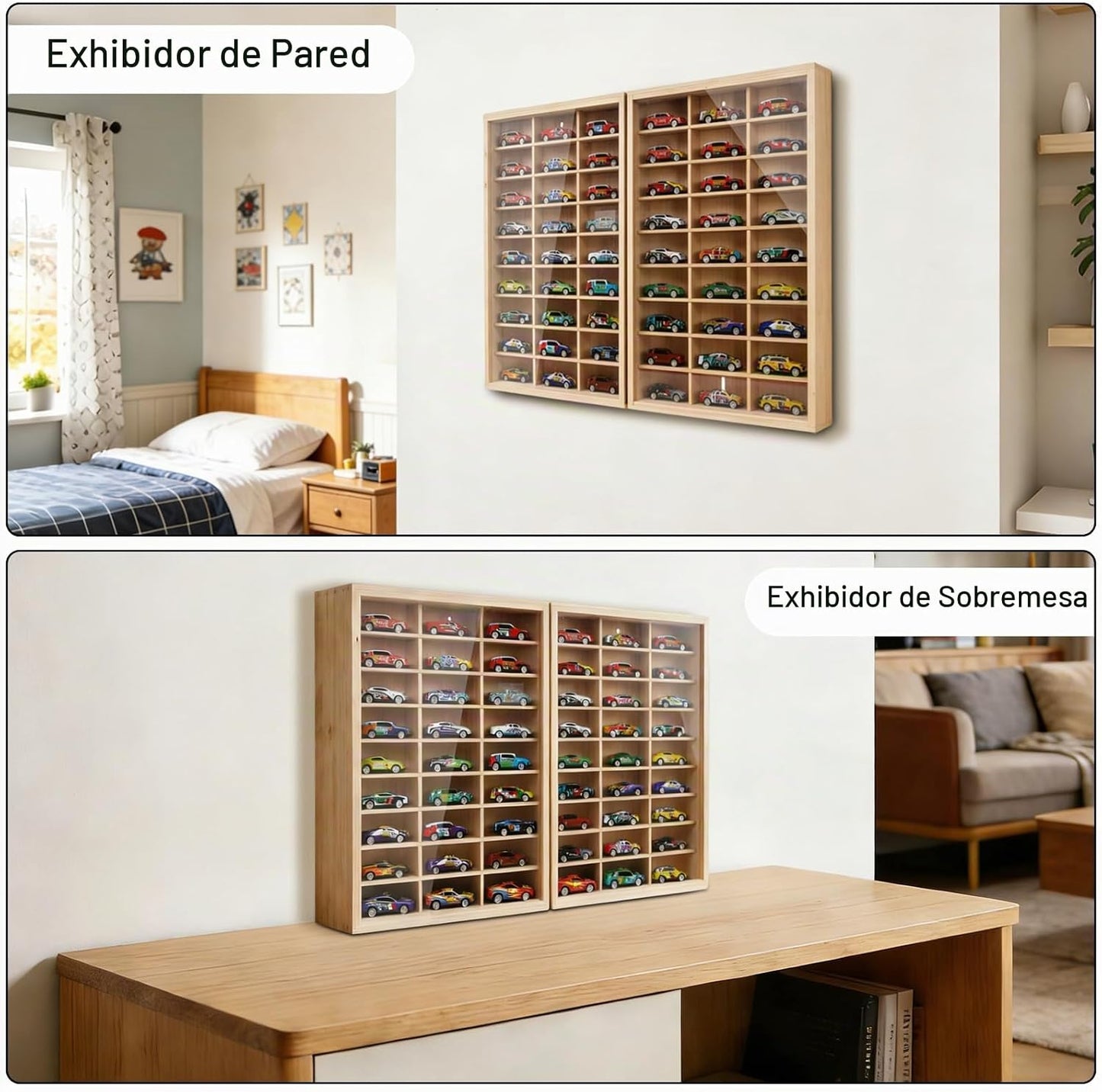 Vitrina de madera para montaje en pared para Hot Wheels 54 Space 1\...