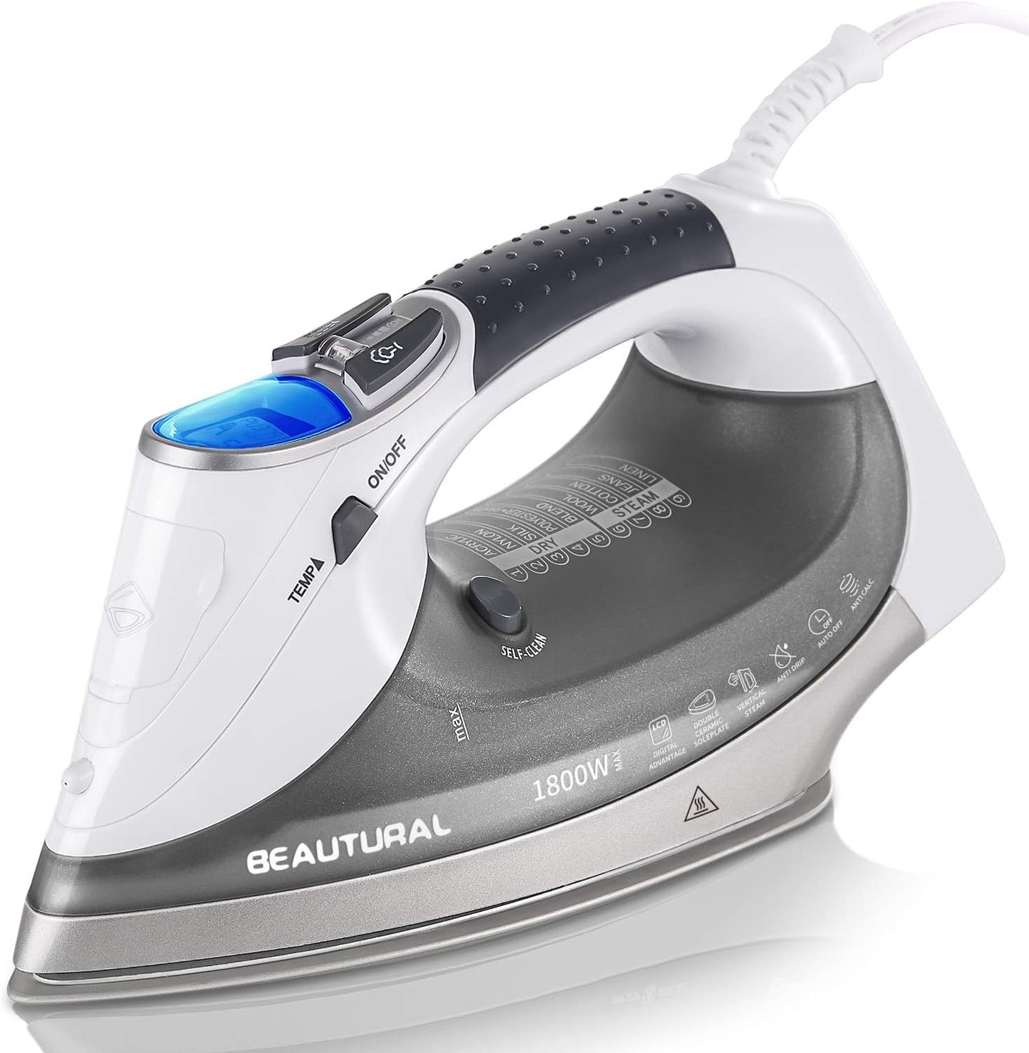 BEAUTURAL Plancha de vapor de 1800 vatios con pantalla LCD digital,...