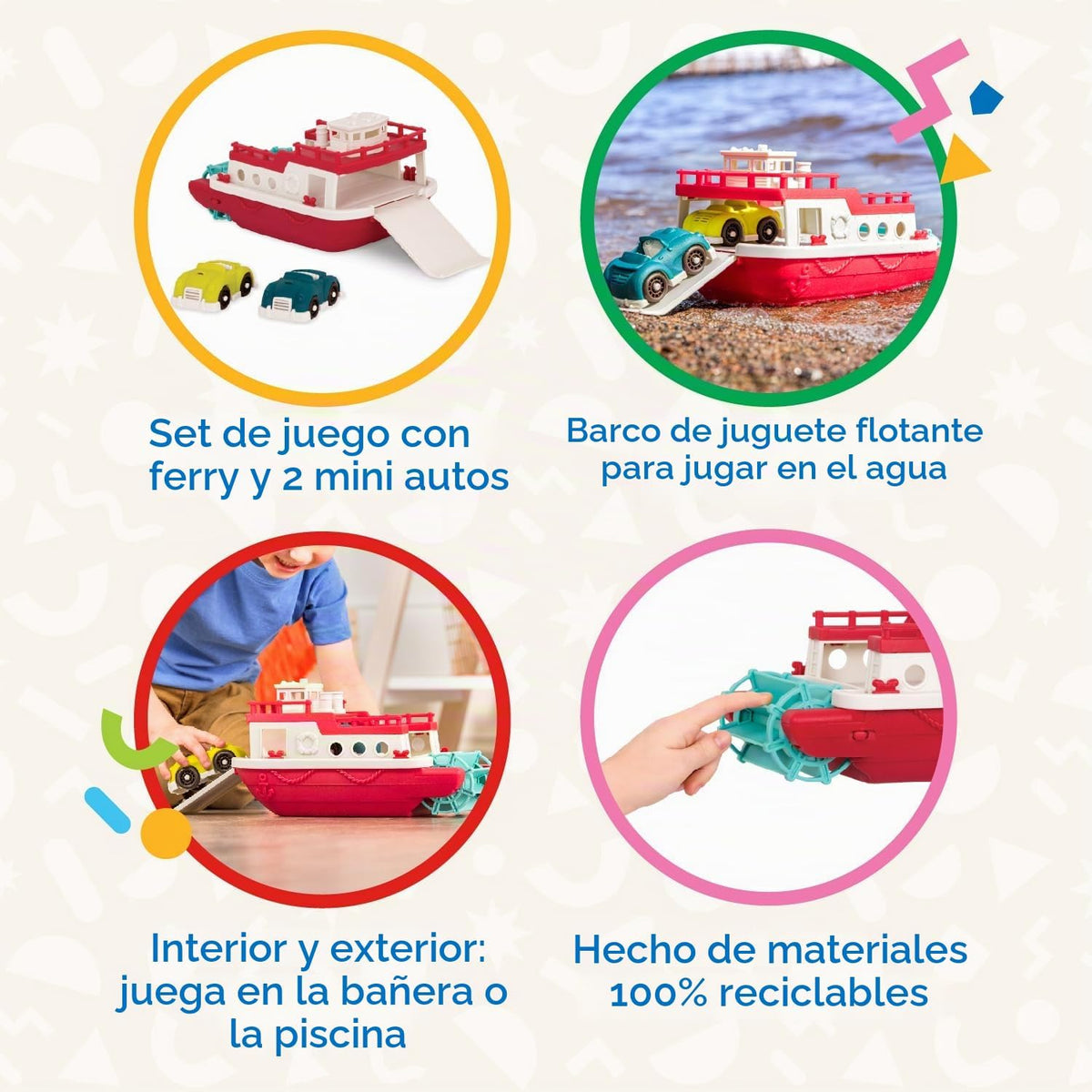 Battat Wonder Wheels - Barco de juguete de baño con 2 coches, juego...
