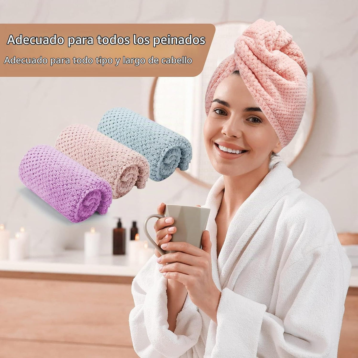 CZZXI 3 PCS Toallas de Microfibra para el Cabello, Envolturas para...