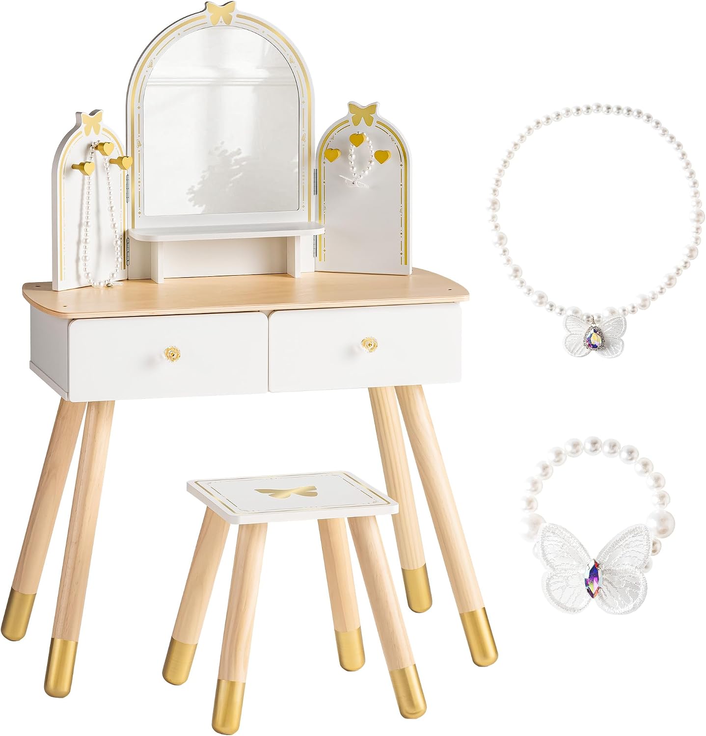 ROBUD Juego de mesa y silla para niños, juego de tocador para niñas...