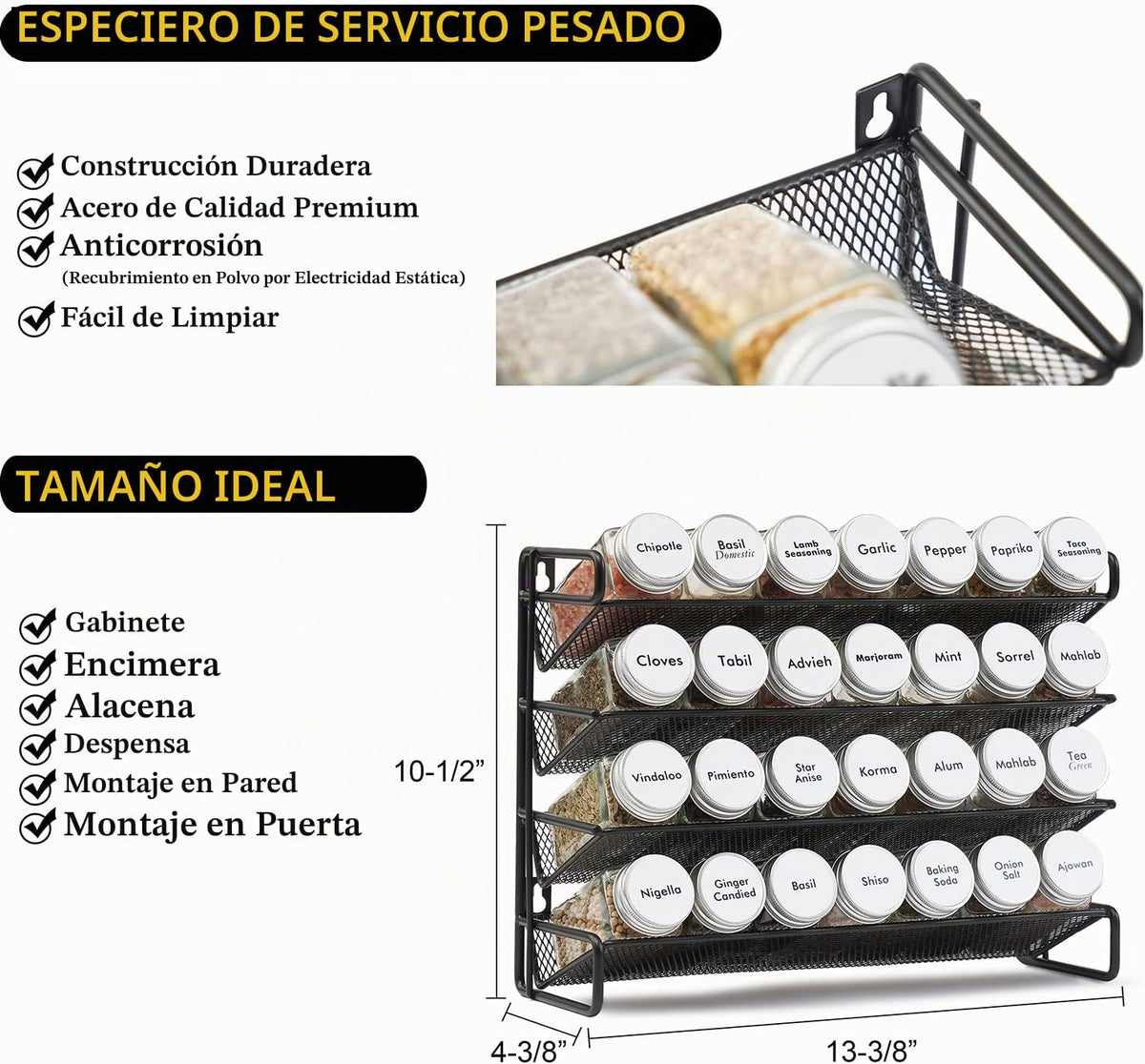 SpaceAid Organizador de especias con 28 tarros de especias, 386 eti...