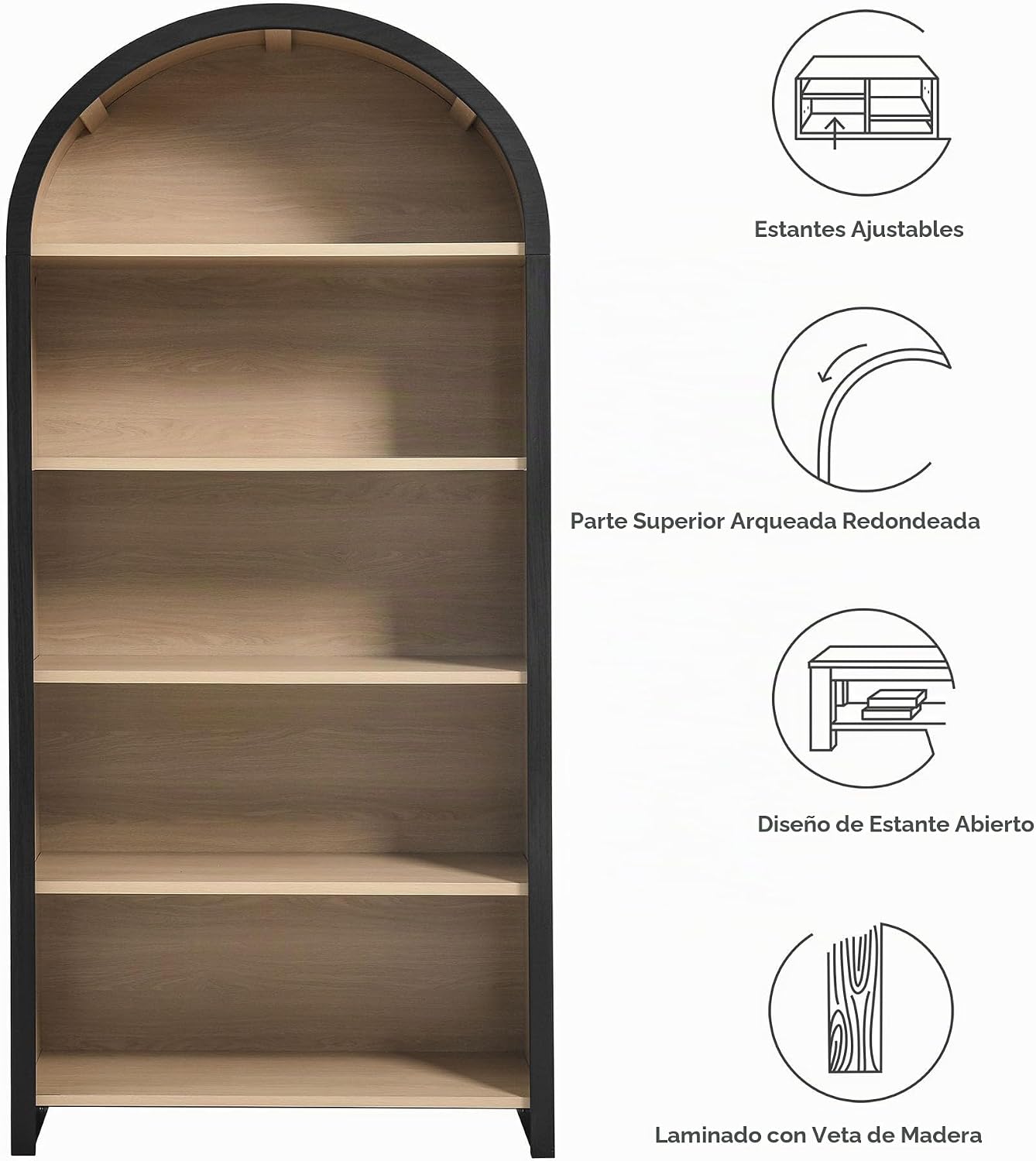 Modway Evie - Estantería ancha y arqueada moderna en color negro \u...