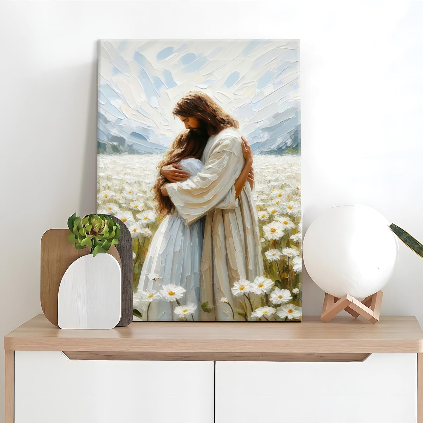 Lienzo de Jesús Abrazando a una Mujer Arte de Pared Jesús y Niña De...