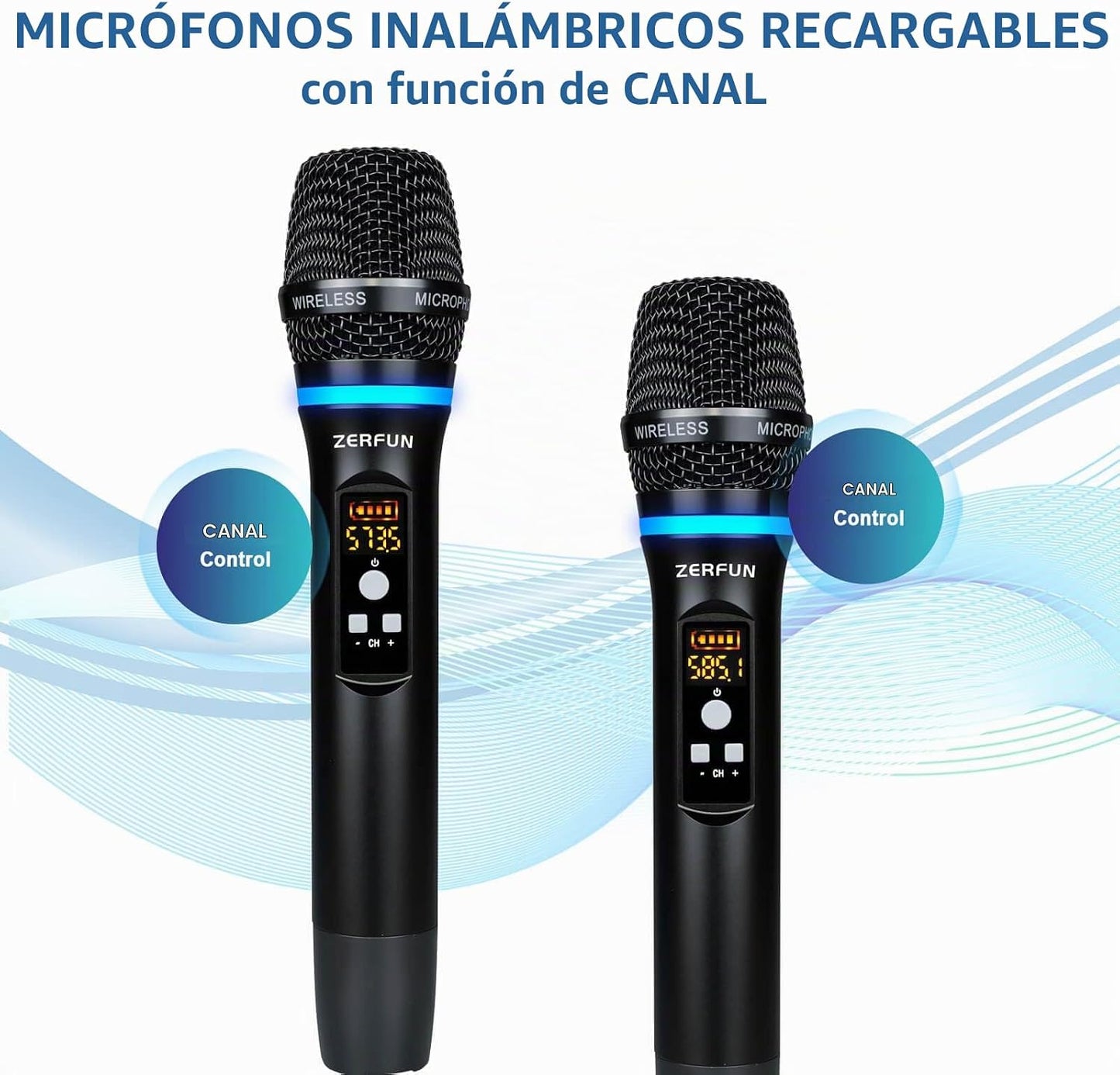 ZERFUN Micrófonos inalámbricos duales recargables, sistema de micró...