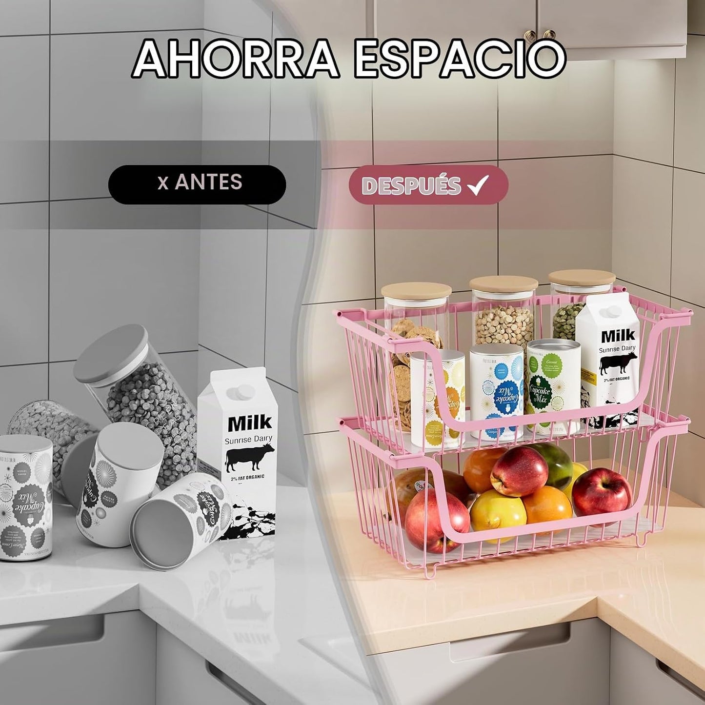 GAOKASE 4 piezas de cestas de alambre apilables para organizadores...