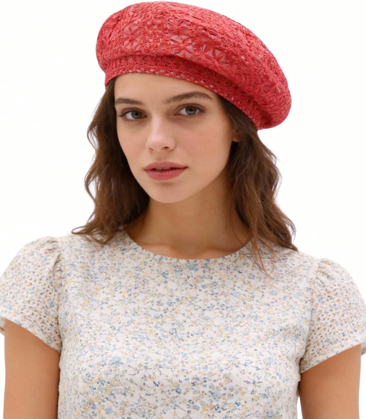 MOSSTYUS Boina ligera de encaje para mujer, diseño floral, transpir...