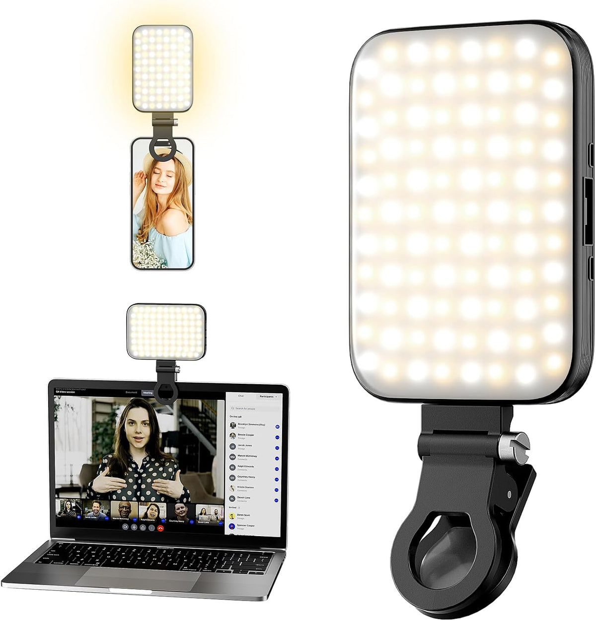 Luz para selfie: clip de luz recargable para teléfono con pantalla...