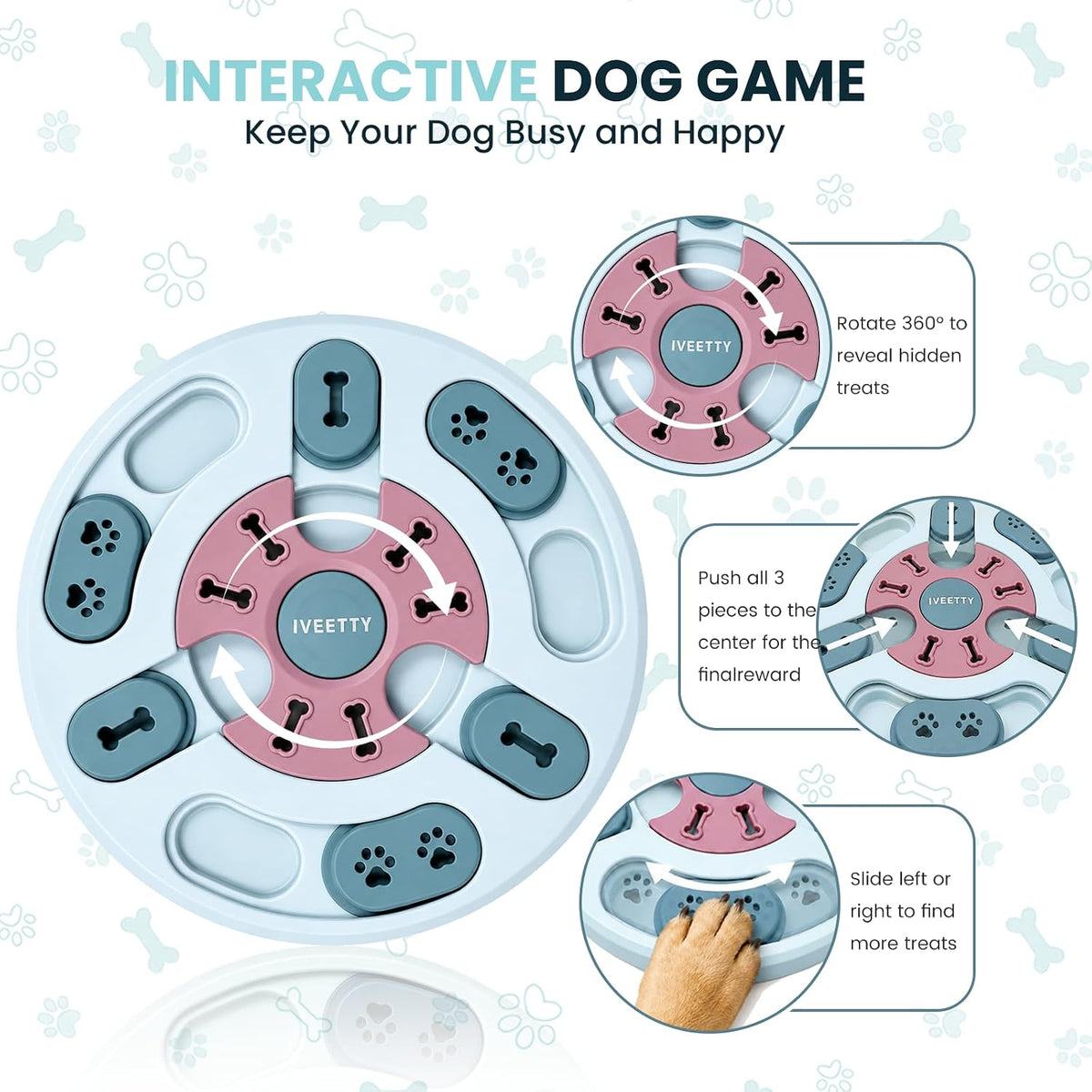 IVEETTY Juguete rompecabezas para perros, juguetes interactivos par...