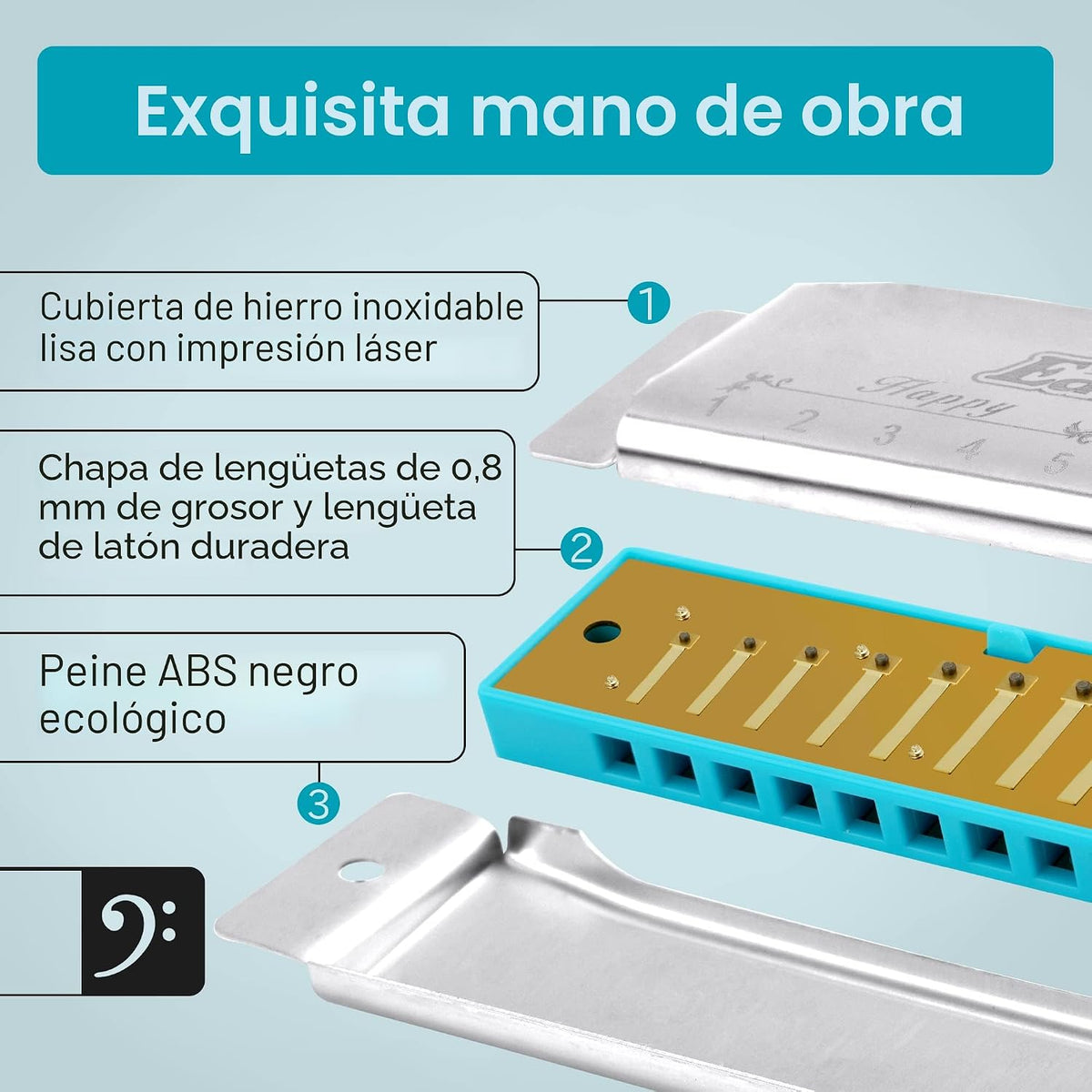 East top Armónica, llave C diatónica de 10 agujeros, azul, para pri...