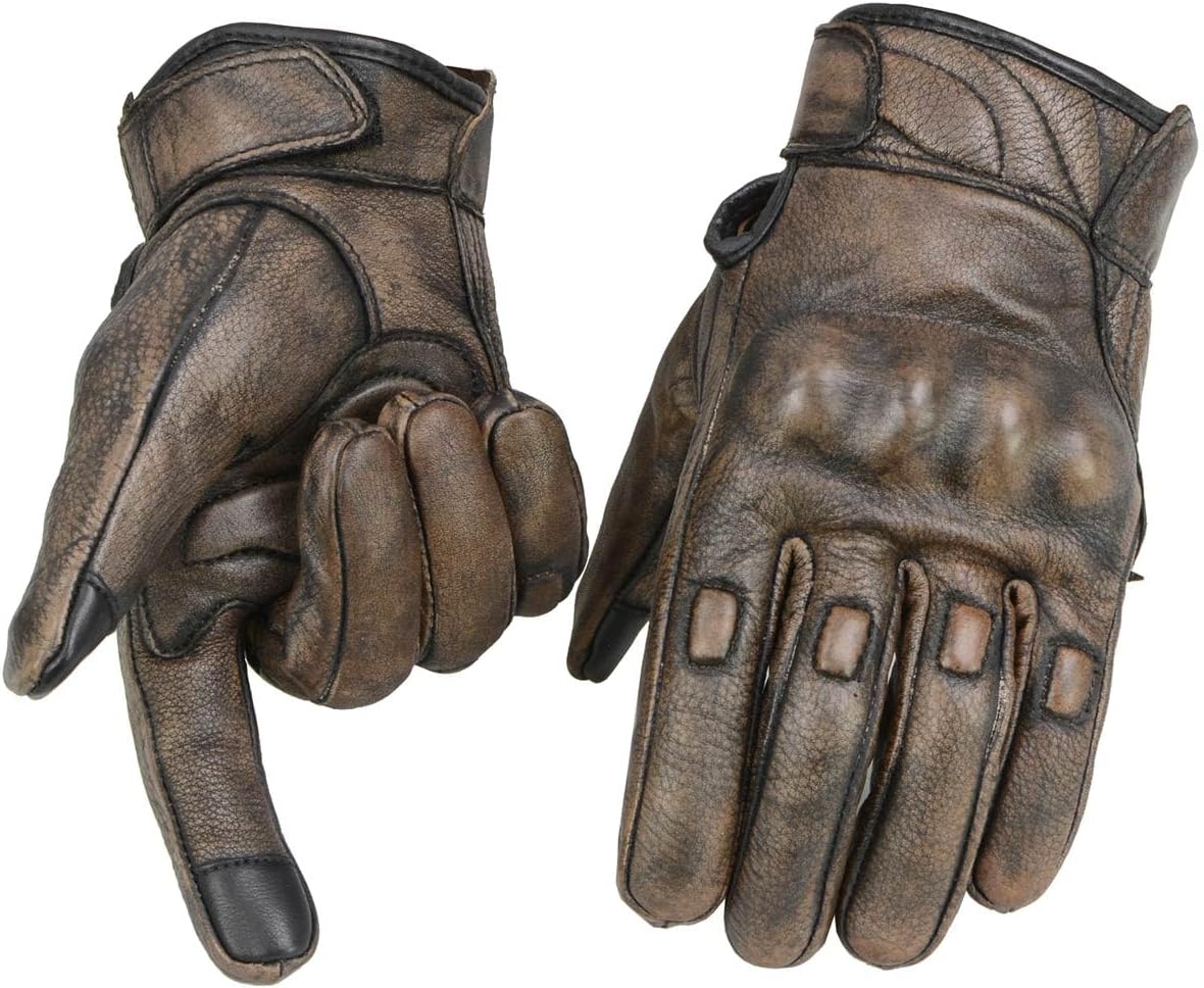 Milwaukee Leather MG7514 - Guantes de piel marrón para hombre, comp...