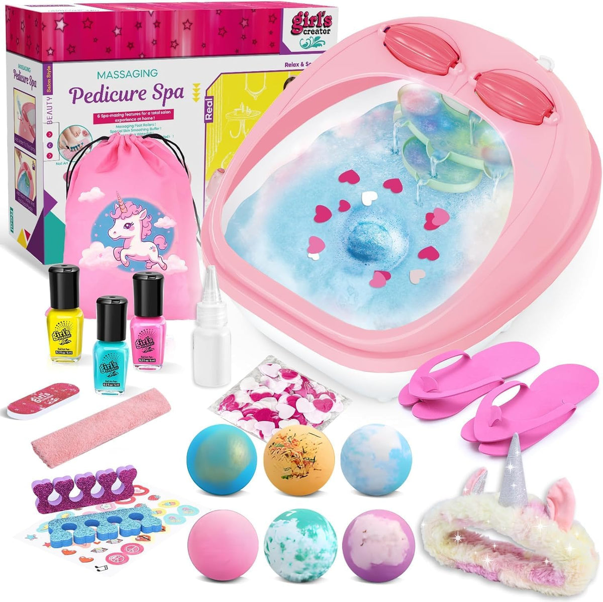 Kit de spa de pies para niñas de 6 a 12 años, juego de arte de uñas...