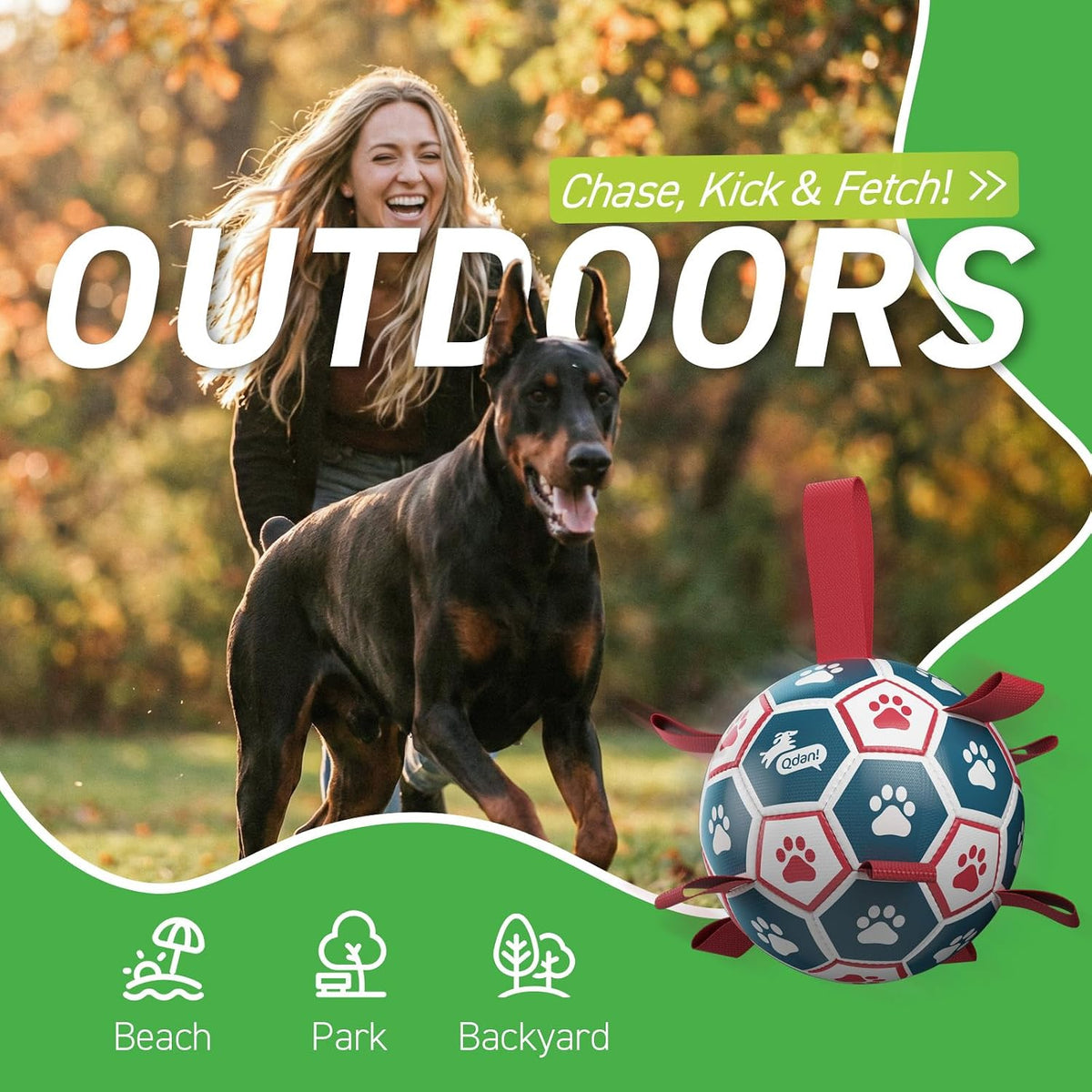 QDAN Juguete grande para perros al aire libre, pelota de fútbol con...