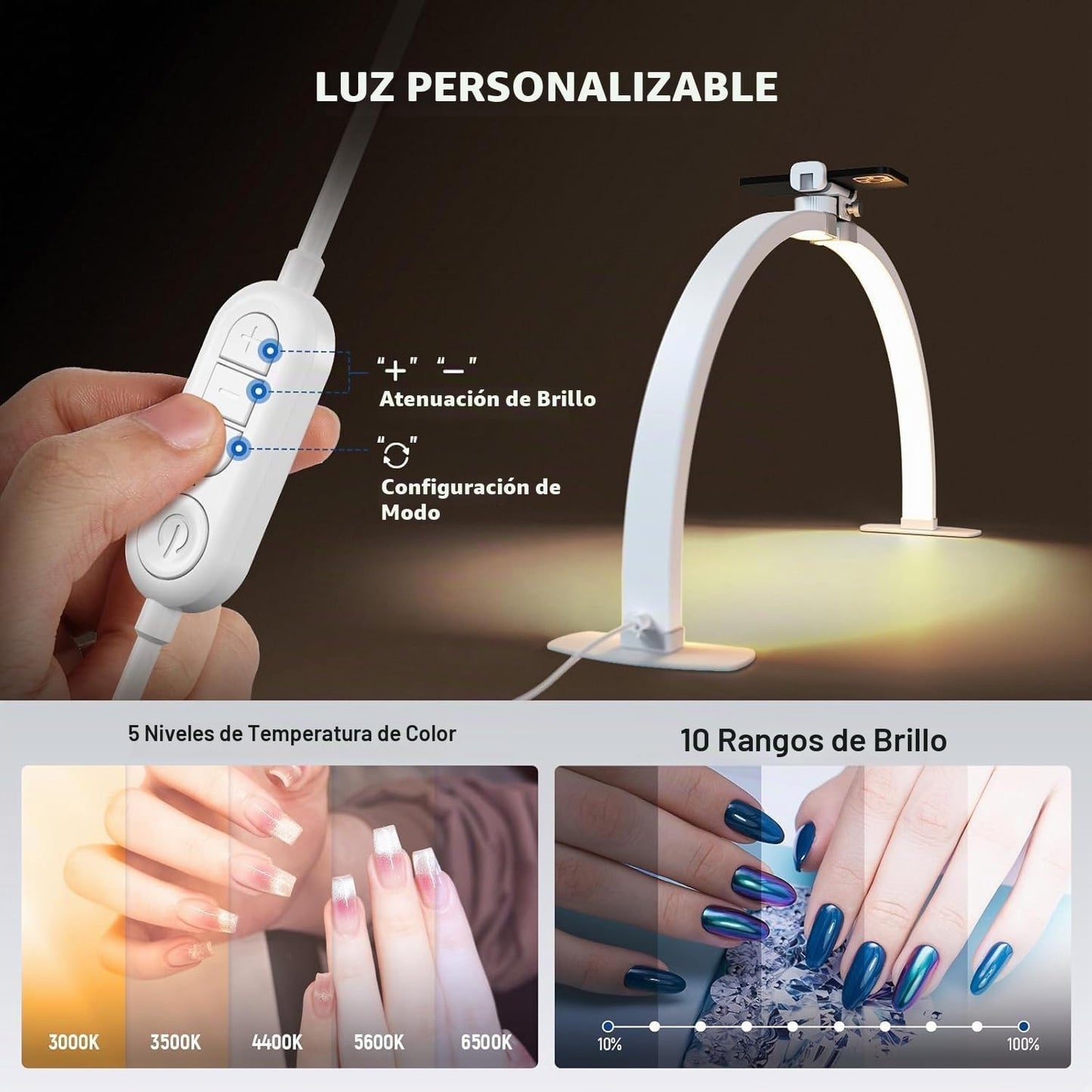 NEEWER Basics - Luz de uñas de media luna de 29 pulgadas para escri...
