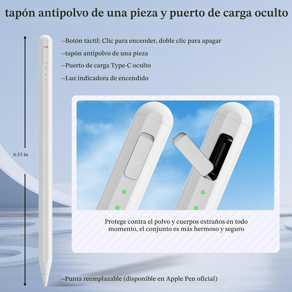 Pluma táctil para iPad 11 y 10.ª generación, carga 14 minutos más r...