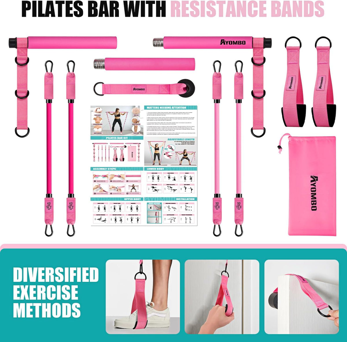 Kit de barra de pilates Ayombo con bandas de resistencia, equipo de...
