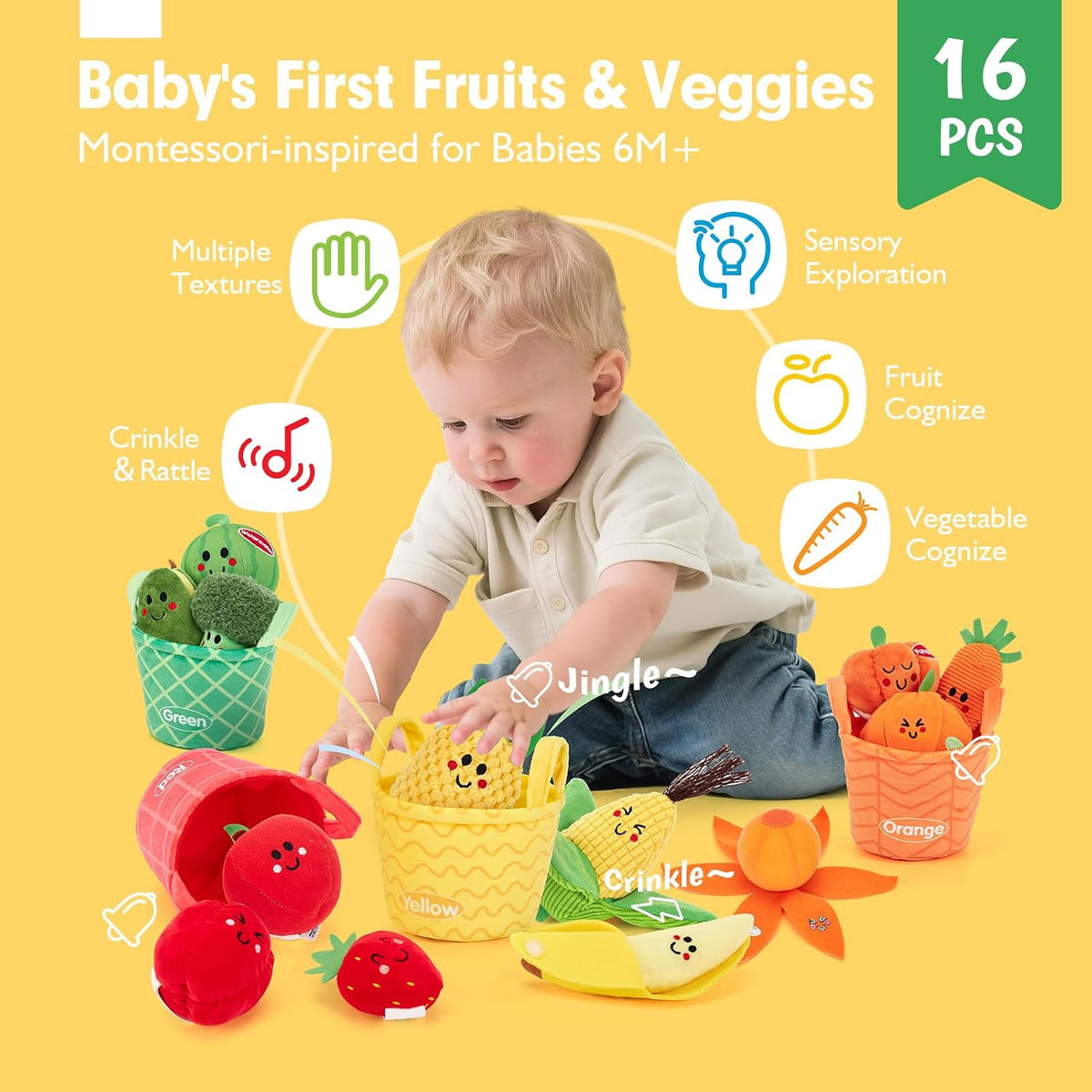 Hahaland Montessori - Paquete de juguetes sensoriales para bebés y...