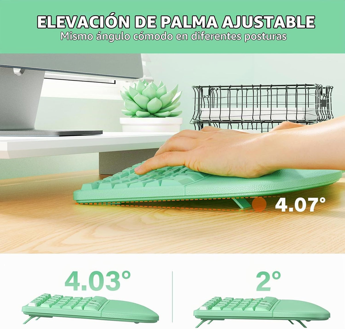 MEETION Combo ergonómico del ratón del teclado, verde del ratón ver...