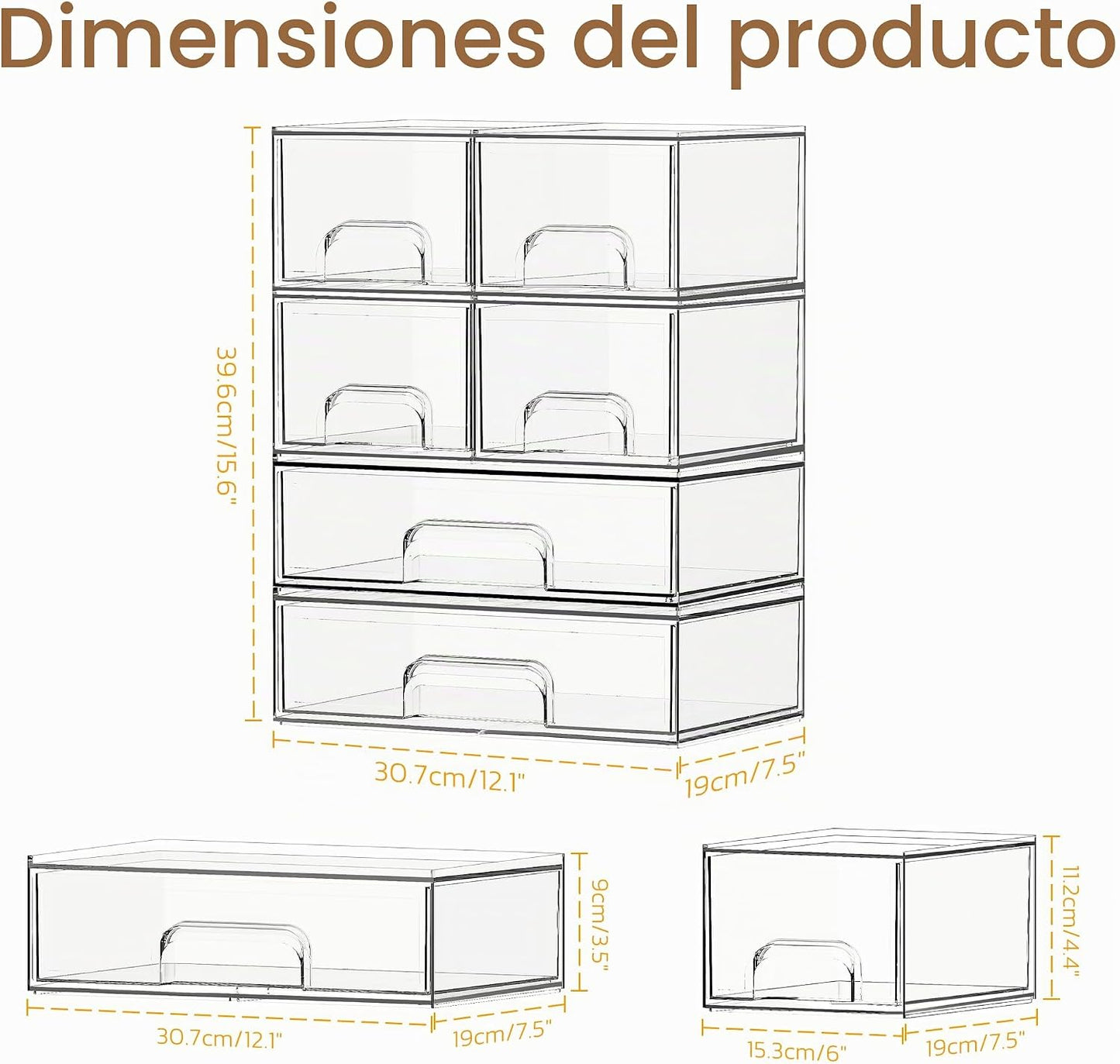 Criusia Cajones de almacenamiento apilables, paquete de 6 organizad...