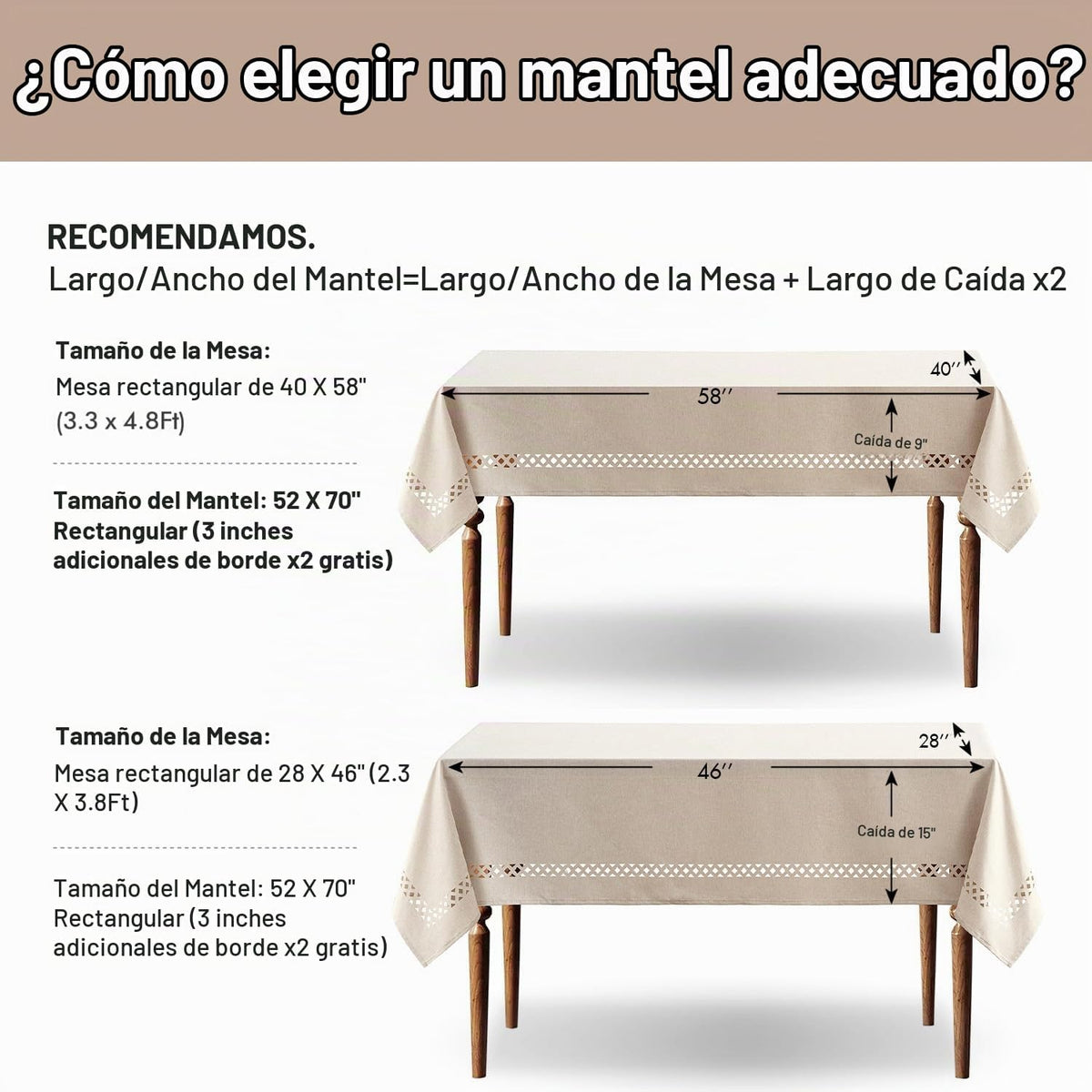 MIULEE Mantel rectangular beige con recortes decorativos de 52 x 70...