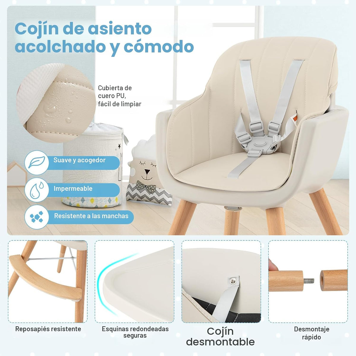 HONEY JOY Silla alta para bebé, silla alta 6 en 1 de madera Eat &am...