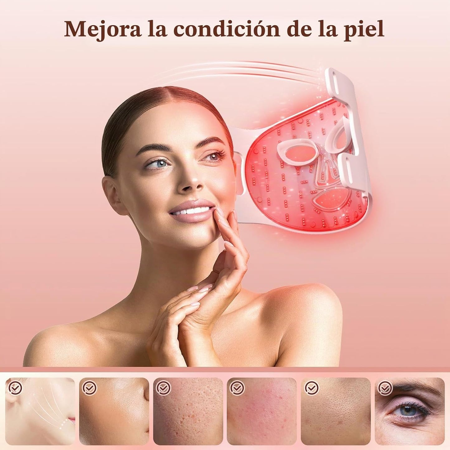 INTEO Terapia de luz roja para cara, mascarilla LED portátil de ter...