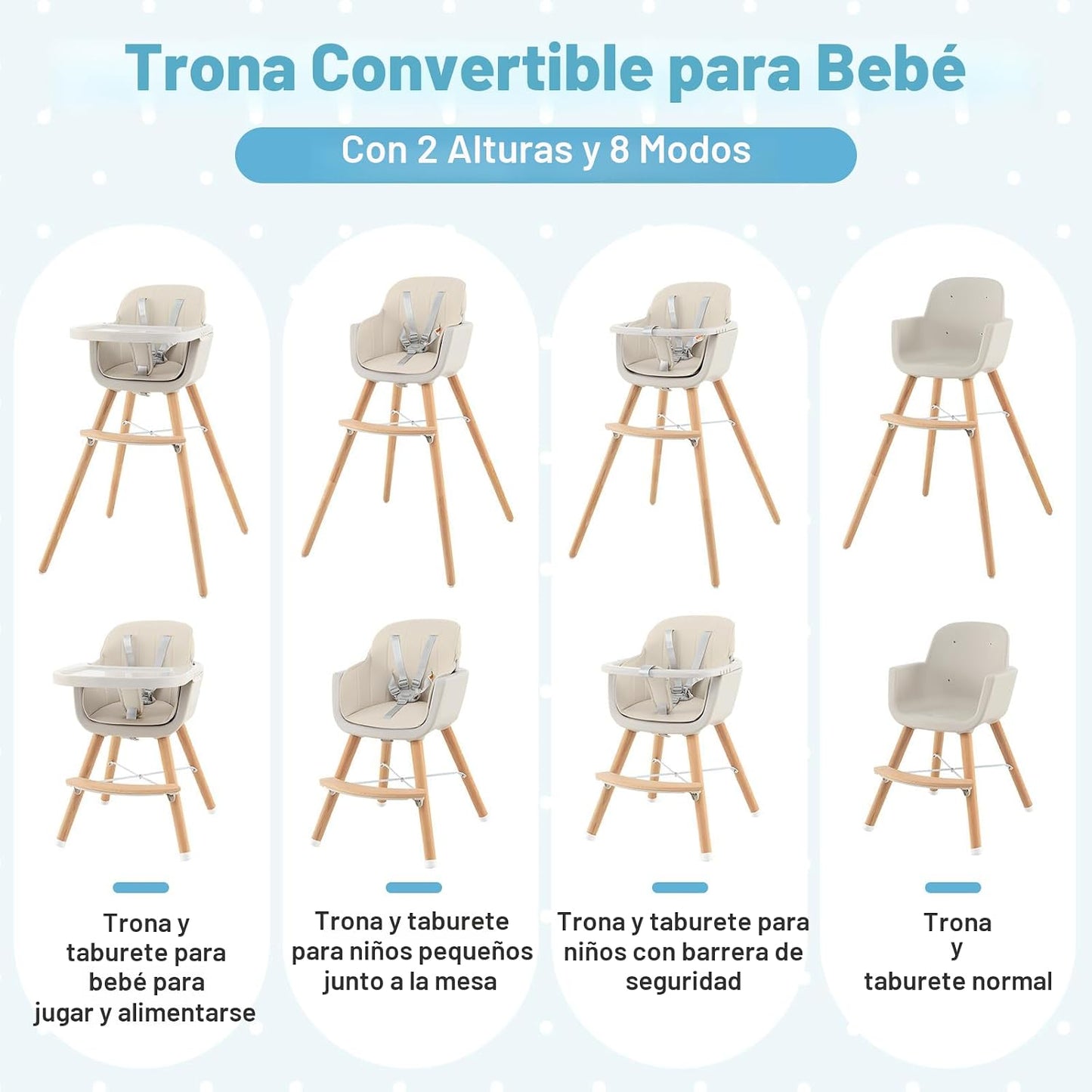 HONEY JOY Silla alta para bebé, silla alta 6 en 1 de madera Eat &am...
