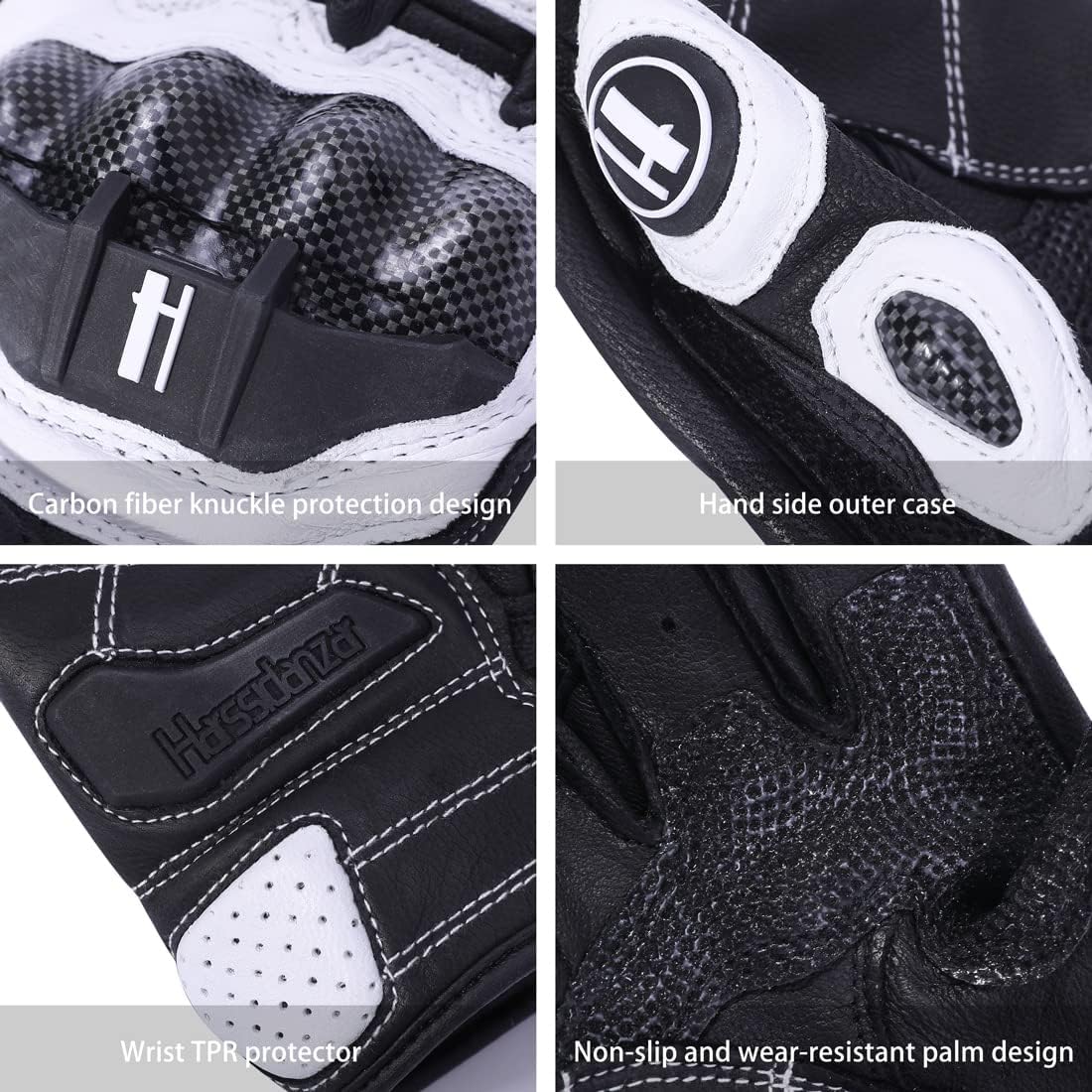 Harssidanzar Guantes de cuero transpirable para motocicleta con pan...