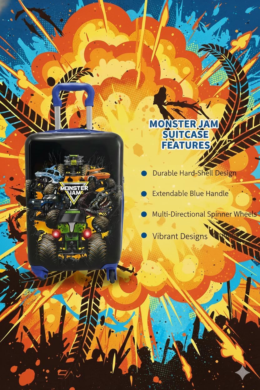 Fast Forward Monster Jam - Maleta rígida de 20 pulgadas, bonita y d...