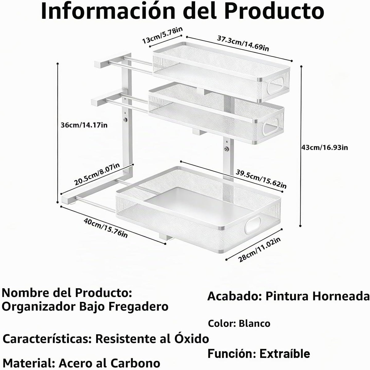Paquete de 2 organizadores para debajo del fregadero, organizador d...
