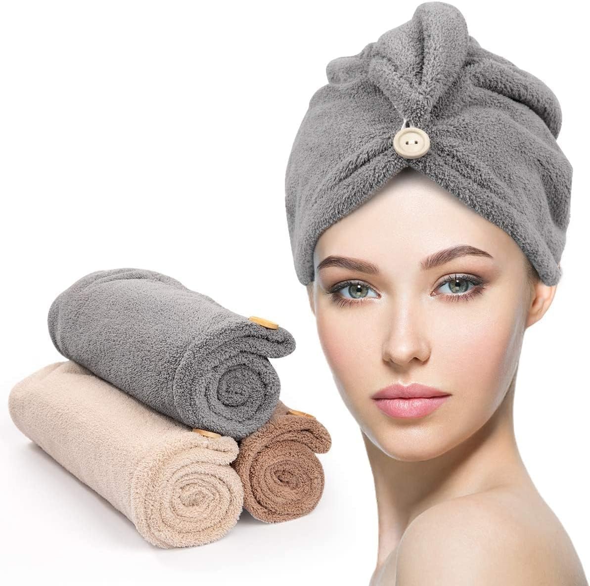 YFONG Paquete de 3 toallas de microfibra para el cabello para mujer...