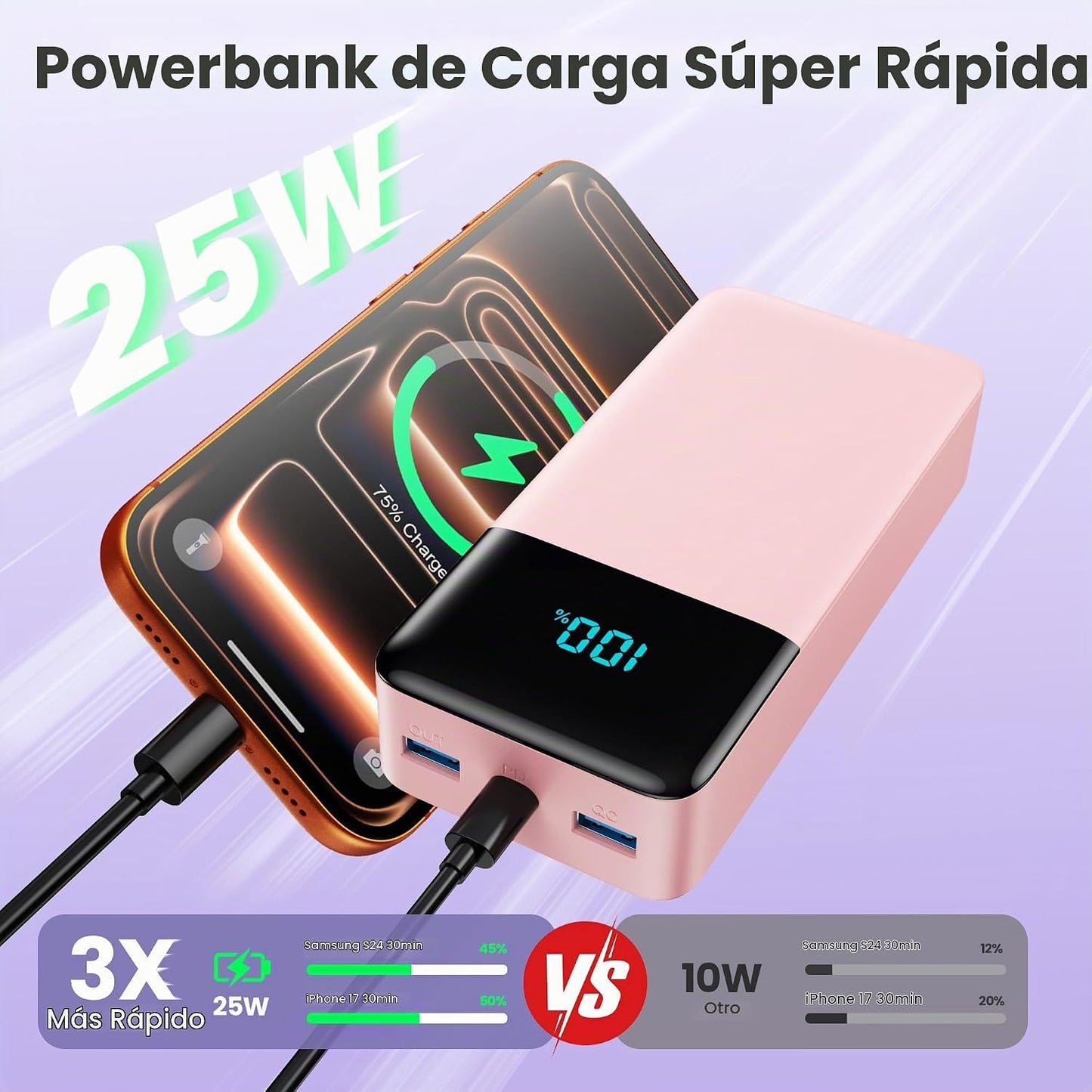 Cargador portátil de 50800 mAh, batería de carga rápida USB C de 25...
