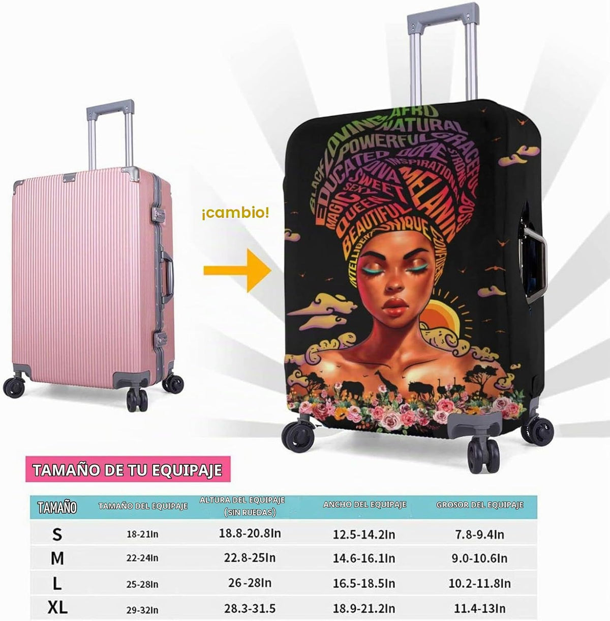 Hepmant Protector de maleta de viaje para mujer afroamericana, elás...