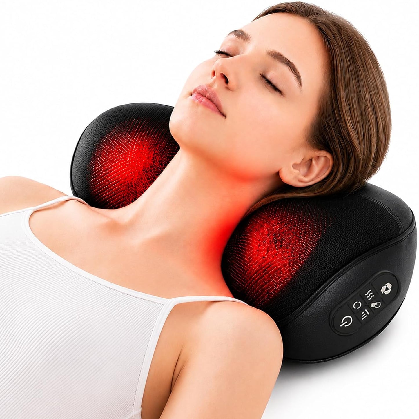 Masajeador de cuello con calor, almohada de amasado 3D inalámbrica...
