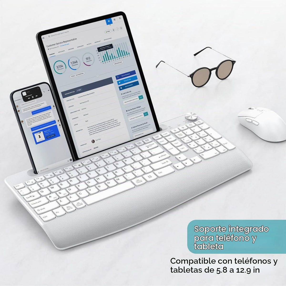 GAMCATZ Teclado y mouse inalámbricos, teclado ergonómico de tamaño...